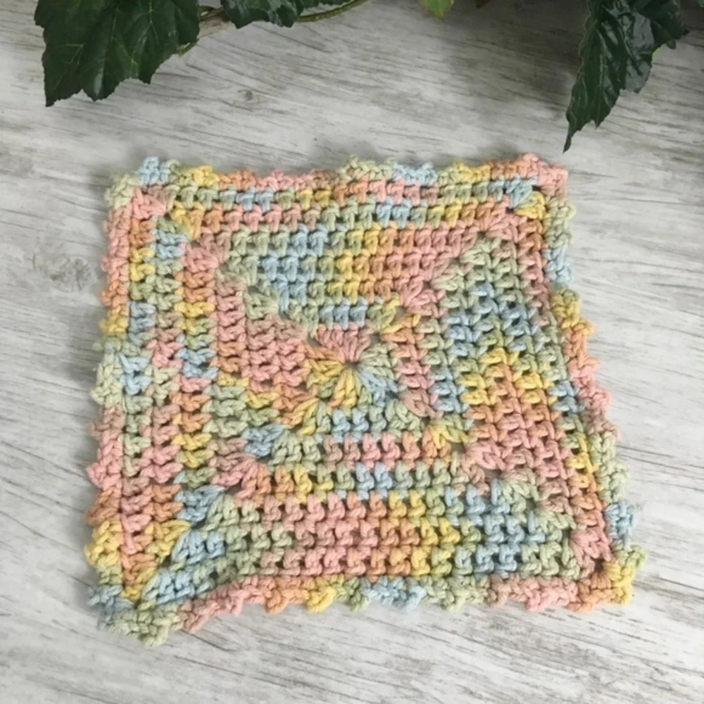 Wash Cloth Handmade Cotton Crochet Dish Rag Pastel Colors Absorbent Pink Yellow